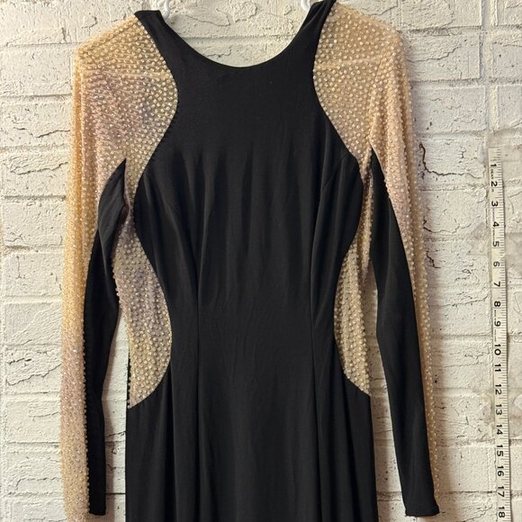 XSCAPE Black Long Sleeve Evening Gown with Illusion Beaded Mesh โ Size 8 - Picture 3 of 12